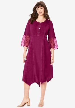 Plus Size 28W | Women's Embroidered Acid-Wash Back Self-Tie Boho Dress | NEW